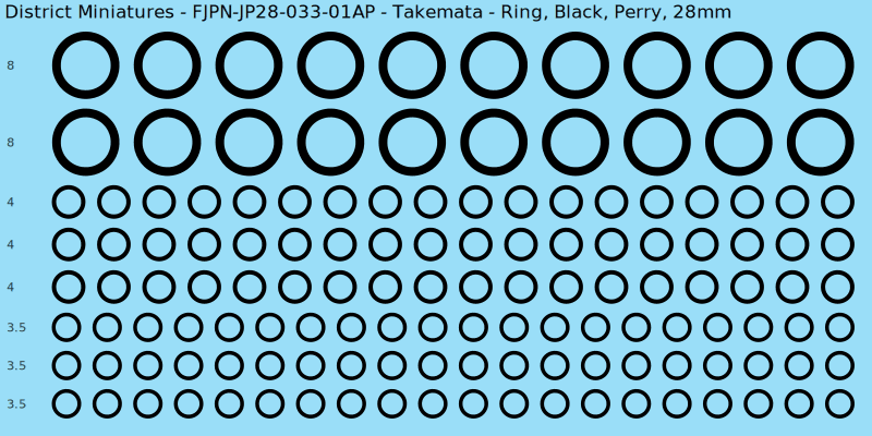 Takemata clan mon, Black waterslide decal sheet, Perry banner sizes, 28mm