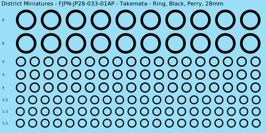 Takemata clan mon, Black waterslide decal sheet, Perry banner sizes, 28mm