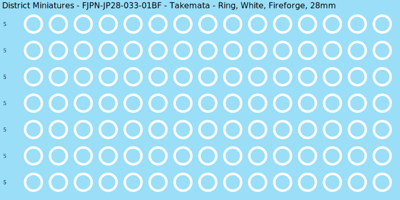 Takemata clan mon, White waterslide decal sheet, Fireforge banner sizes, 28mm