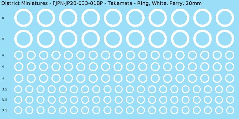 Takemata clan mon, White waterslide decal sheet, Perry banner sizes, 28mm
