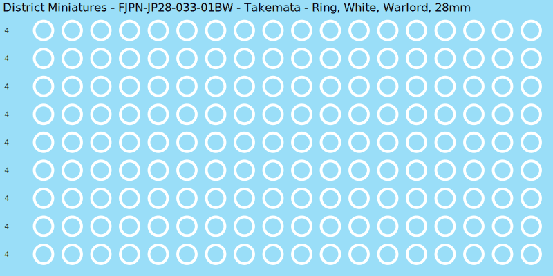 Takemata clan mon, White waterslide decal sheet, Warlord banner sizes, 28mm