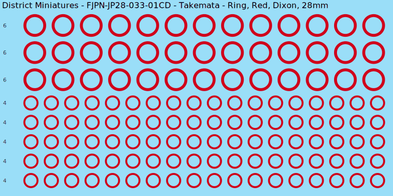 Takemata clan mon, Red waterslide decal sheet, Dixon banner sizes, 28mm