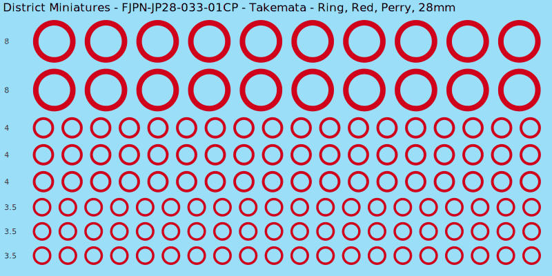 Takemata clan mon, Red waterslide decal sheet, Perry banner sizes, 28mm