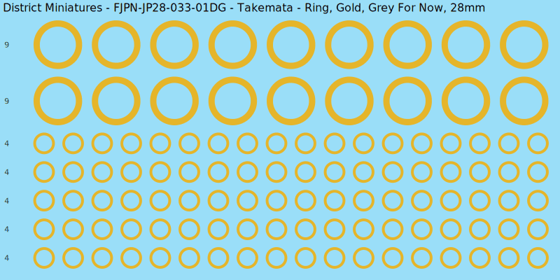 Takemata clan mon, Yellow/Gold waterslide decal sheet, Grey For Now banner sizes, 28mm