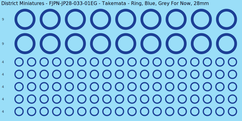 Takemata clan mon, Blue waterslide decal sheet, Grey For Now banner sizes, 28mm