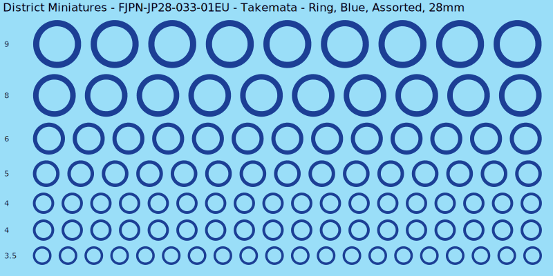 Takemata clan mon, Blue waterslide decal sheet, Assorted banner sizes, 28mm