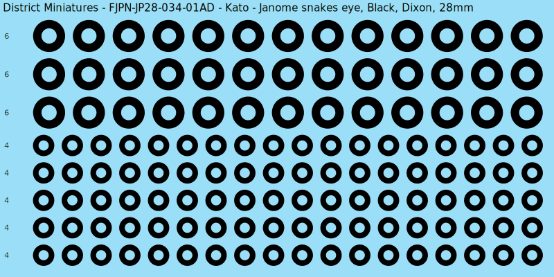 Kato clan mon, Black waterslide decal sheet, Dixon banner sizes, 28mm