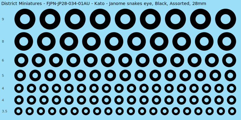 Kato clan mon, Janome snakes eye, Black waterslide decal sheet, 28mm