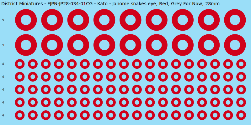 Kato clan mon, Red waterslide decal sheet, Grey For Now banner sizes, 28mm