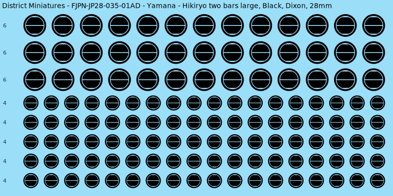 Yamana clan mon, Black waterslide decal sheet, Dixon banner sizes, 28mm