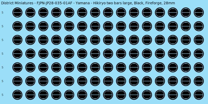 Yamana clan mon, Black waterslide decal sheet, Fireforge banner sizes, 28mm