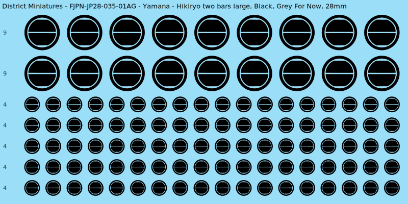 Yamana clan mon, Black waterslide decal sheet, Grey For Now banner sizes, 28mm