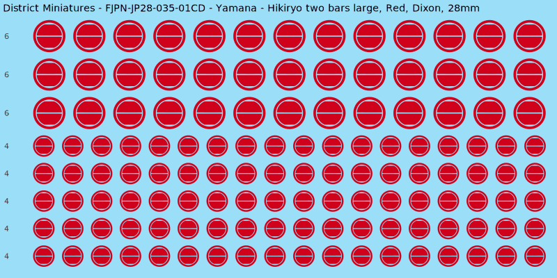 Yamana clan mon, Red waterslide decal sheet, Dixon banner sizes, 28mm