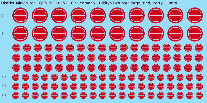 Yamana clan mon, Red waterslide decal sheet, Perry banner sizes, 28mm