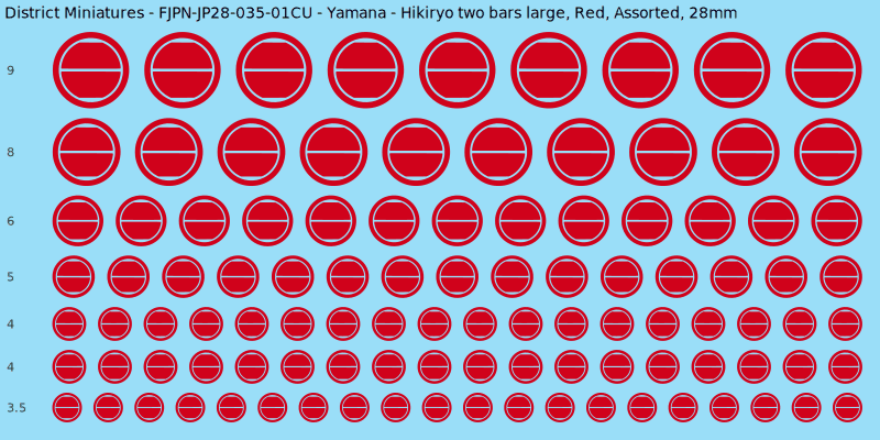 Yamana clan mon, Hikiryo two bars large, Red waterslide decal sheet, 28mm