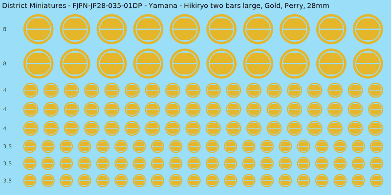 Yamana clan mon, Yellow/Gold waterslide decal sheet, Perry banner sizes, 28mm