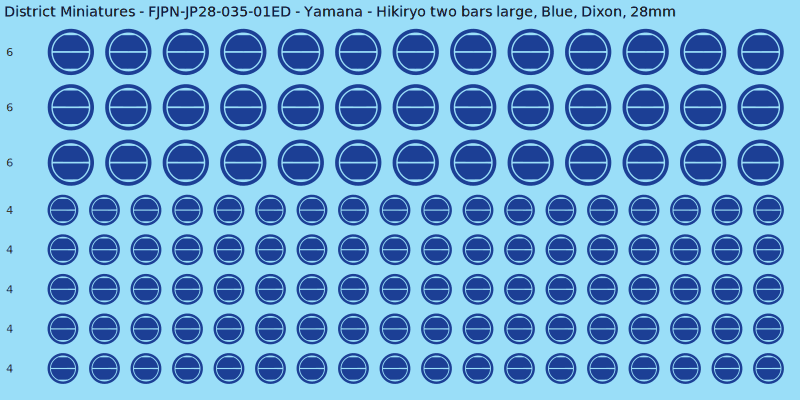 Yamana clan mon, Blue waterslide decal sheet, Dixon banner sizes, 28mm