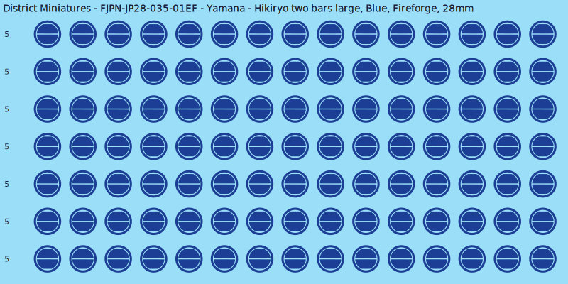 Yamana clan mon, Blue waterslide decal sheet, Fireforge banner sizes, 28mm