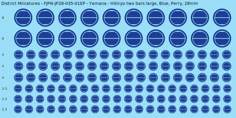 Yamana clan mon, Blue waterslide decal sheet, Perry banner sizes, 28mm