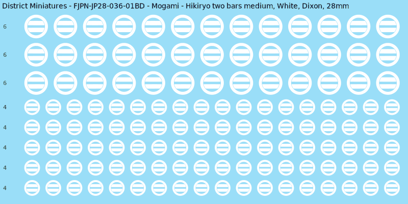 Mogami clan mon, White waterslide decal sheet, Dixon banner sizes, 28mm