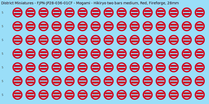 Mogami clan mon, Red waterslide decal sheet, Fireforge banner sizes, 28mm