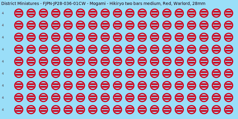 Mogami clan mon, Red waterslide decal sheet, Warlord banner sizes, 28mm
