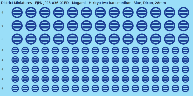 Mogami clan mon, Blue waterslide decal sheet, Dixon banner sizes, 28mm