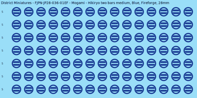 Mogami clan mon, Blue waterslide decal sheet, Fireforge banner sizes, 28mm