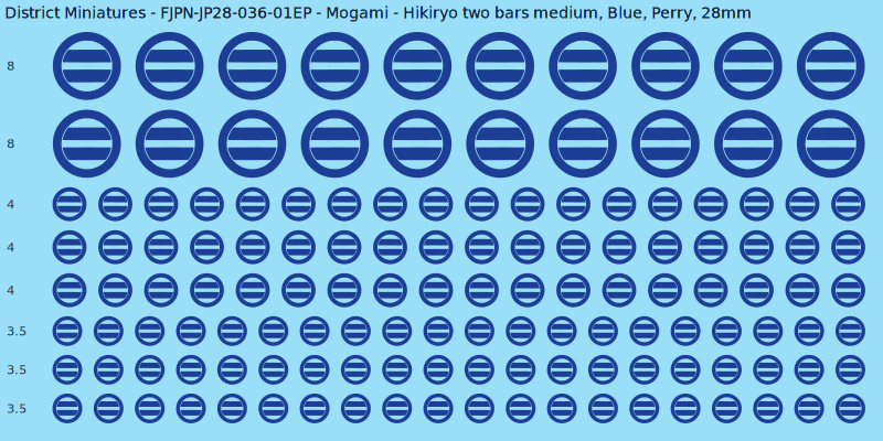 Mogami clan mon, Blue waterslide decal sheet, Perry banner sizes, 28mm