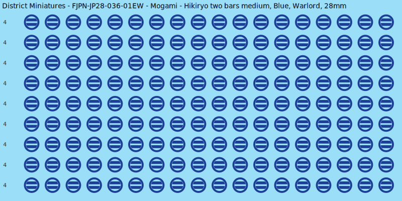 Mogami clan mon, Blue waterslide decal sheet, Warlord banner sizes, 28mm