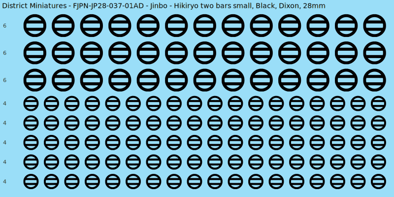 Jinbo clan mon, Black waterslide decal sheet, Dixon banner sizes, 28mm