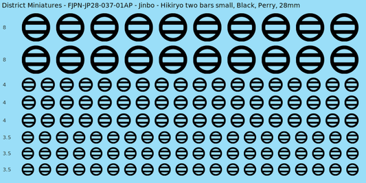 Jinbo clan mon, Black waterslide decal sheet, Perry banner sizes, 28mm