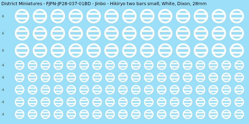 Jinbo clan mon, White waterslide decal sheet, Dixon banner sizes, 28mm