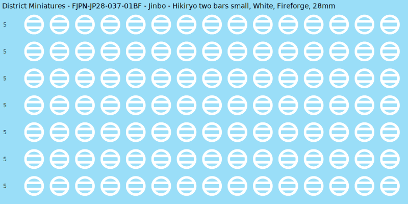 Jinbo clan mon, White waterslide decal sheet, Fireforge banner sizes, 28mm