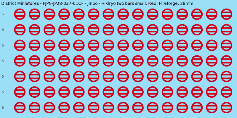 Jinbo clan mon, Red waterslide decal sheet, Fireforge banner sizes, 28mm