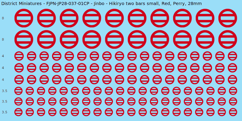 Jinbo clan mon, Red waterslide decal sheet, Perry banner sizes, 28mm