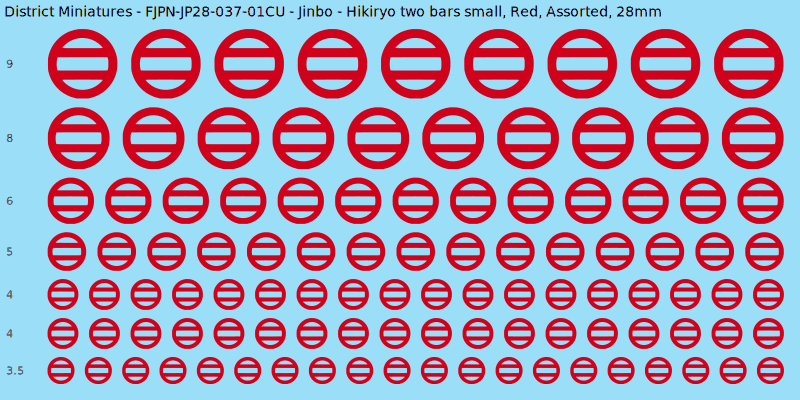 Jinbo clan mon, Red waterslide decal sheet, Assorted banner sizes, 28mm