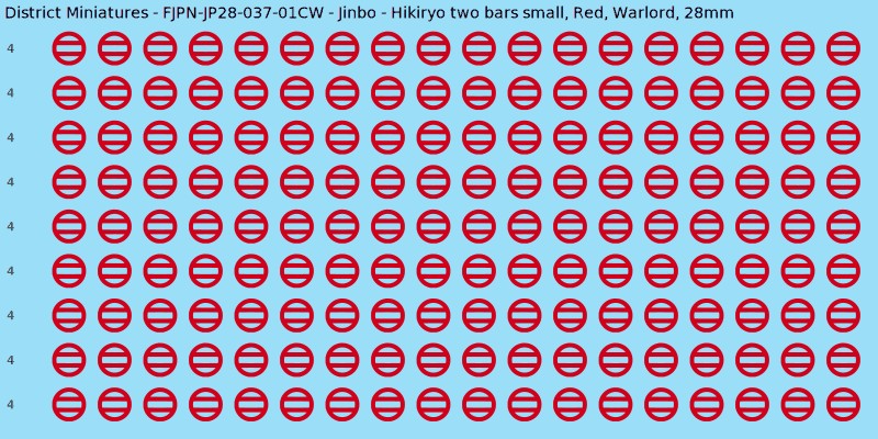 Jinbo clan mon, Red waterslide decal sheet, Warlord banner sizes, 28mm