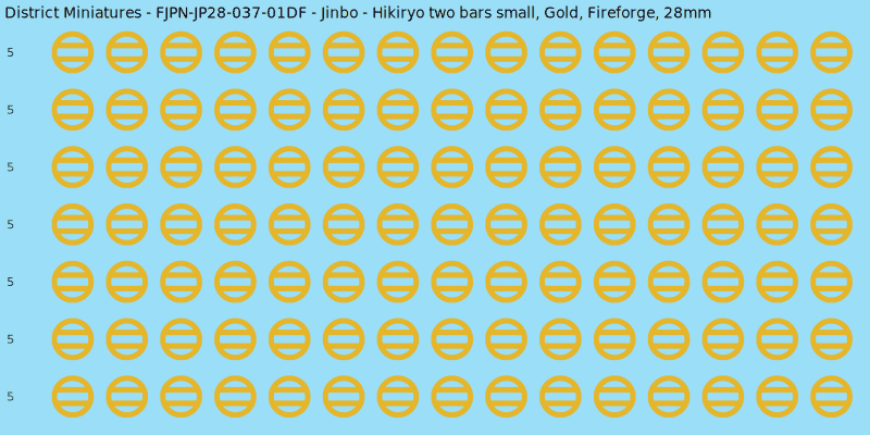 Jinbo clan mon, Yellow/Gold waterslide decal sheet, Fireforge banner sizes, 28mm
