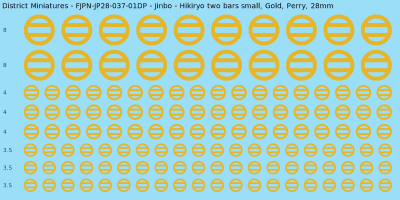 Jinbo clan mon, Yellow/Gold waterslide decal sheet, Perry banner sizes, 28mm
