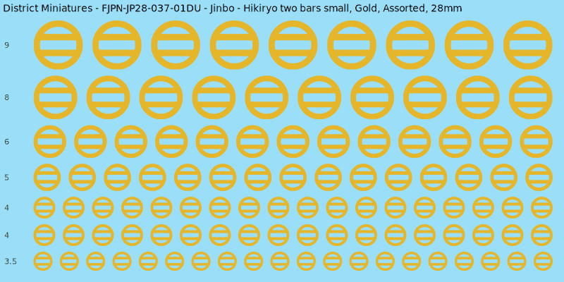 Jinbo clan mon, Hikiryo two bars small, Gold waterslide decal sheet, 28mm