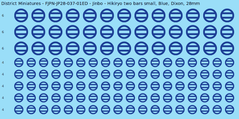 Jinbo clan mon, Blue waterslide decal sheet, Dixon banner sizes, 28mm