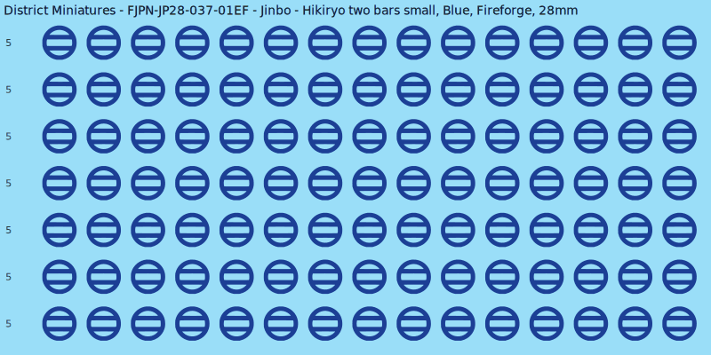 Jinbo clan mon, Blue waterslide decal sheet, Fireforge banner sizes, 28mm