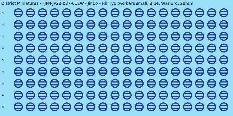 Jinbo clan mon, Blue waterslide decal sheet, Warlord banner sizes, 28mm