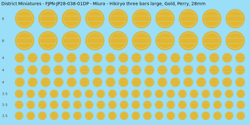 Miura clan mon, Yellow/Gold waterslide decal sheet, Perry banner sizes, 28mm