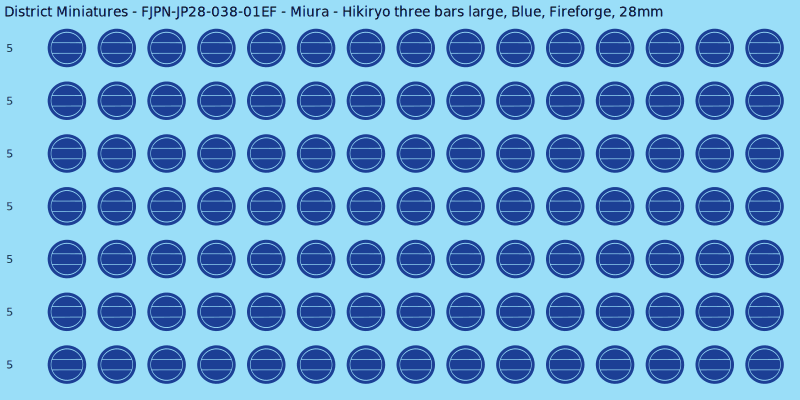 Miura clan mon, Blue waterslide decal sheet, Fireforge banner sizes, 28mm