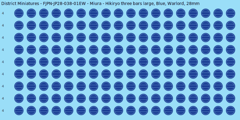 Miura clan mon, Blue waterslide decal sheet, Warlord banner sizes, 28mm