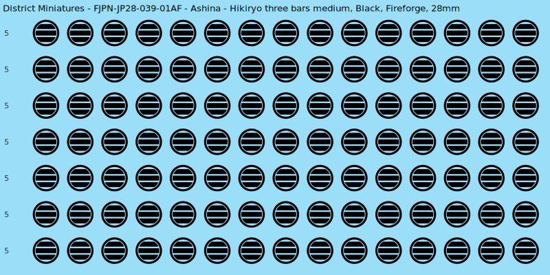 Ashina clan mon, Black waterslide decal sheet, Fireforge banner sizes, 28mm