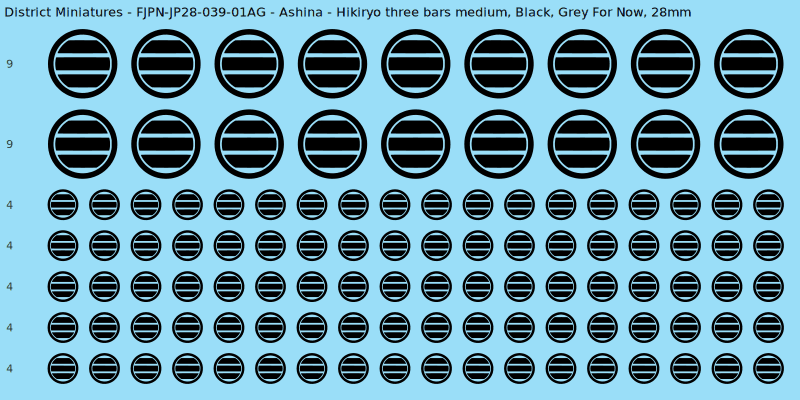 Ashina clan mon, Black waterslide decal sheet, Grey For Now banner sizes, 28mm