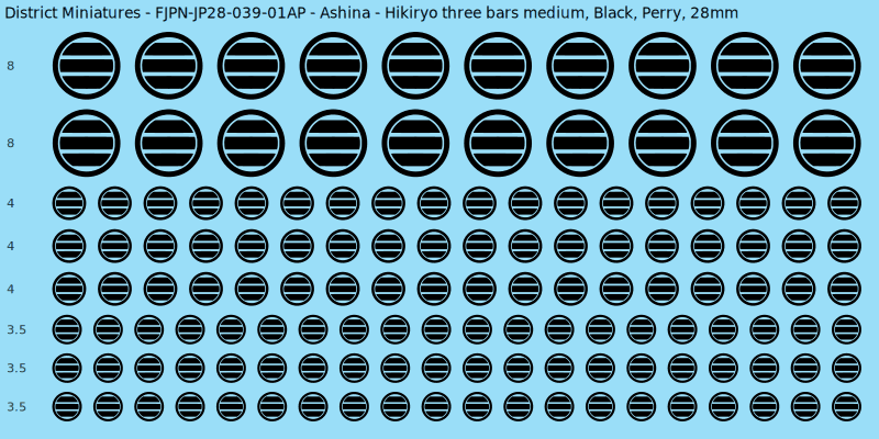 Ashina clan mon, Black waterslide decal sheet, Perry banner sizes, 28mm